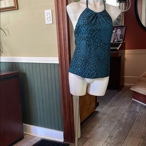 Kona Sol Blue Halter Fitted Tank Top